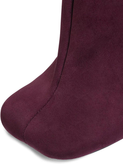 Suede Wide Calf Square Toe Boots Burgundy / 8.5