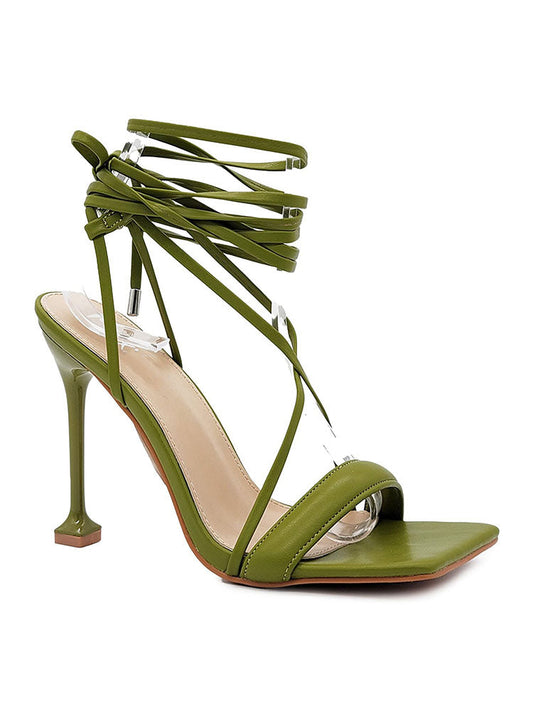 Solid Lace-Up Heels Green / 6