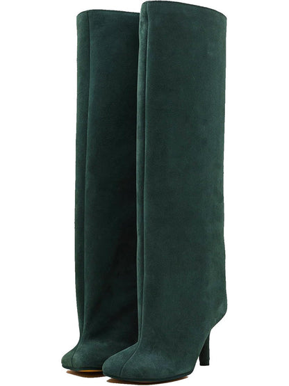 Suede Wide Calf Square Toe Boots Dark Green / 9/9.5