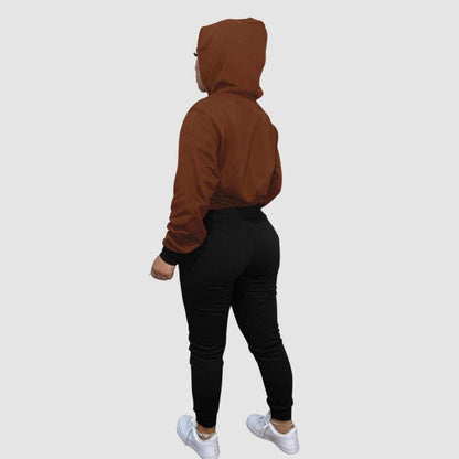Patchwork Hoodies & Solid Color Pant Set Pink / S