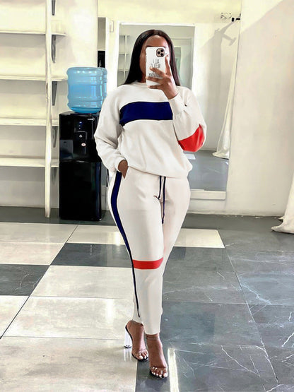 Stitching Striped Casual Style Set White / M