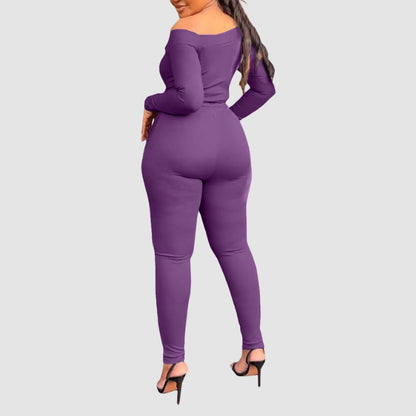 Off-Shoulder Bodycon Pants Set Khaki / S