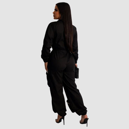 Lapel Patch Pocket Cargo Jumpsuits White / S