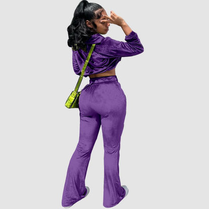 V-Neck Crop Top & Drawstring Flare Pant set Pink / XL
