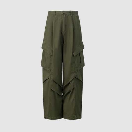 Side Pocket Patch Pleated Cargo Pants Green / M