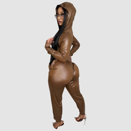 PU Jacket & Pants Set Wine / S