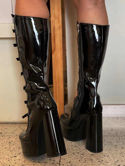 Leather Buckle-Strap Platform Boots Black / 11.5