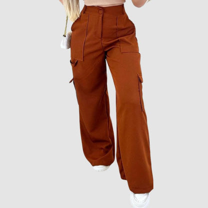Pocket Patch High Waist Cargo Pants Brown / S