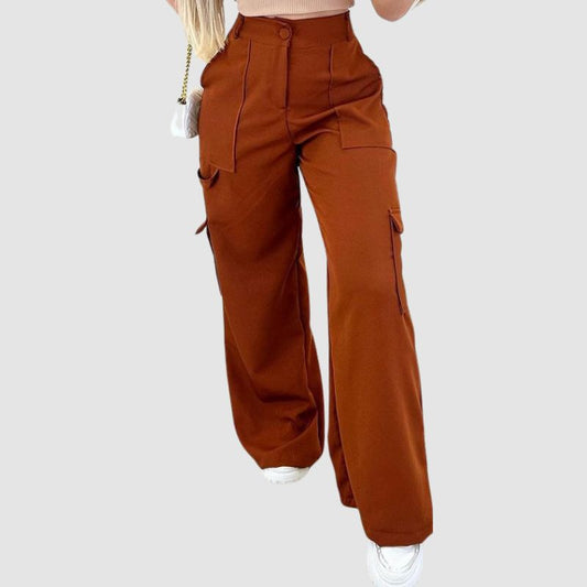 Pocket Patch High Waist Cargo Pants Brown / S