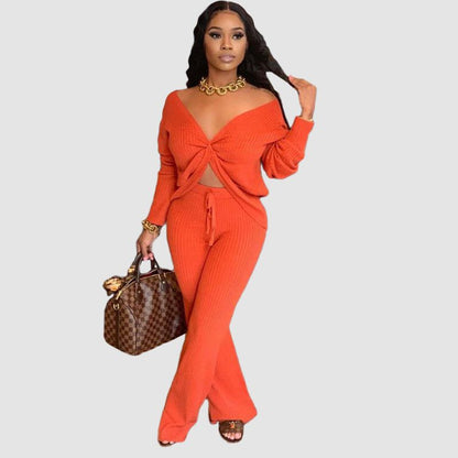 Thickened Ribbed Knit set Black / M