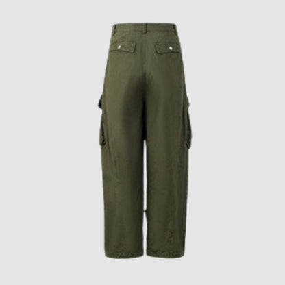 Side Pocket Patch Pleated Cargo Pants Green / L