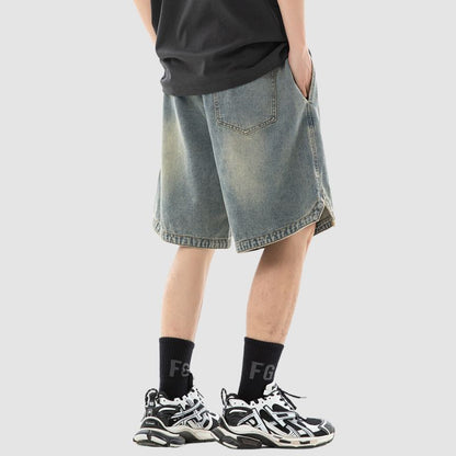 Slit Design Washed Jorts Blue / L