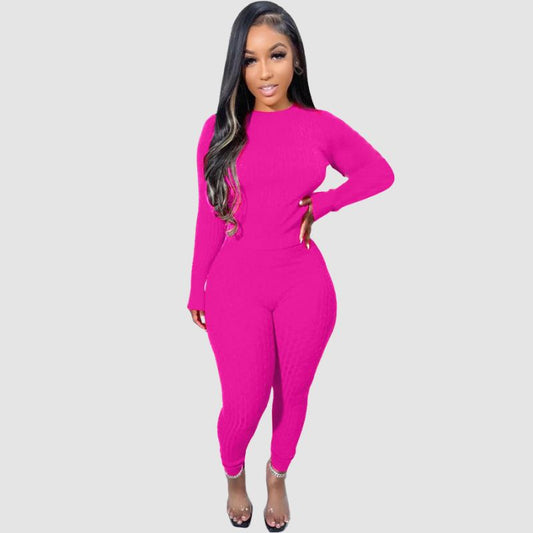 Solid Color Bodycon Sweater Set Rose / S