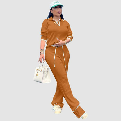 Casual Wide Leg Pant Knit Set Black / M
