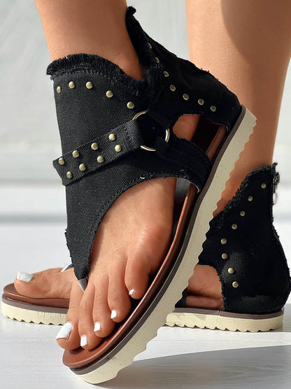Star Print Studded Sandals Black / 6