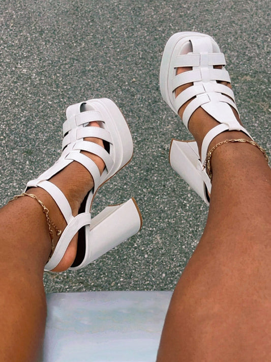 Braid Platform Chunky Heel Sandals White / 5/5.5