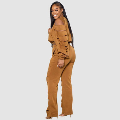 Hollow Out Design Pant Set Black / M