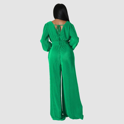 Pleated Long Sleeve Jumpsuits Rose / 2XL