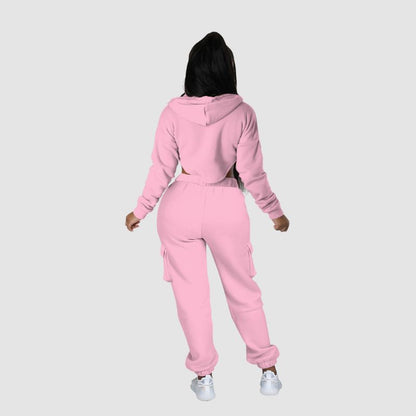 Irregular Zipper Top & Cargo Pant Set White / L