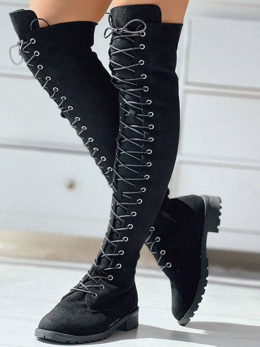 Lace Up Flat Suede Boots Black / 4/4.5
