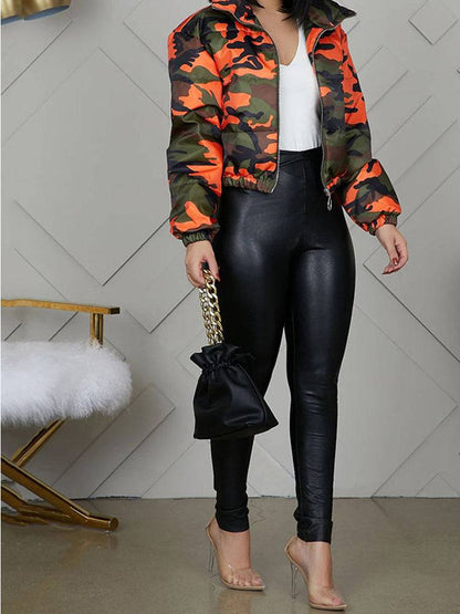 Camou Print Zip Up Jacket Orange / XL