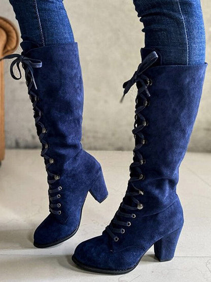 Suede Lace-Up Knee Boot Blue / 6