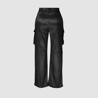 Solid Color Multi-Pocket High Waist Cargo Pants Rose / XL