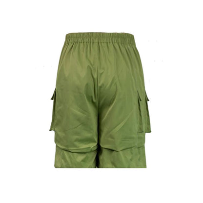 Pleated Drawstring Cargo Pants Green / XL