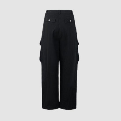 Side Pocket Patch Pleated Cargo Pants Black / M