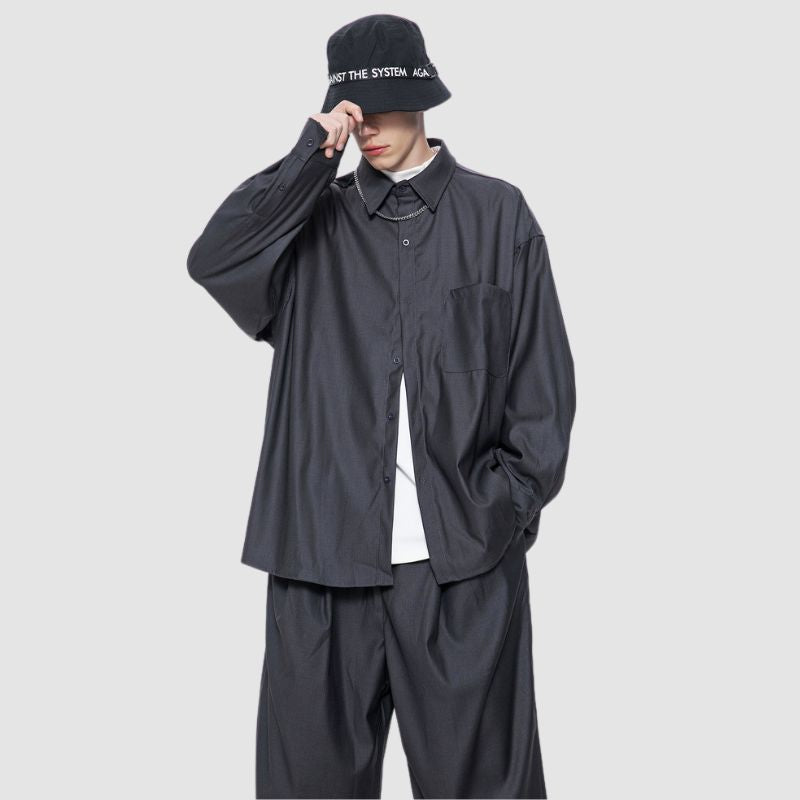 Loose Simple Shirt Set Pants / Grey / 2XL