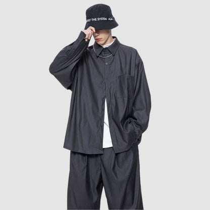 Loose Simple Shirt Set Pants / Grey / 2XL