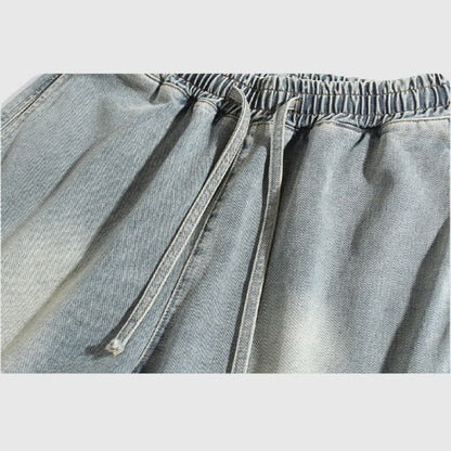 Slit Design Washed Jorts Blue / 2XL