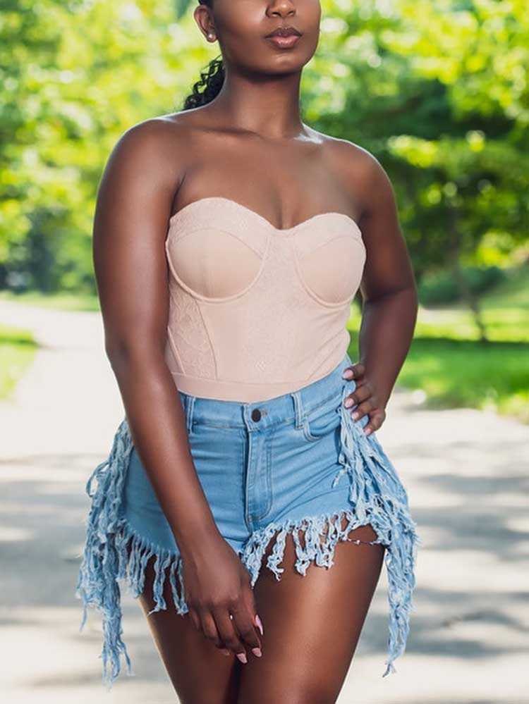Denim Tassel Shorts Light Blue / M