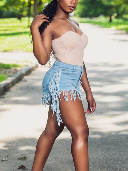 Denim Tassel Shorts Light Blue / 2XL
