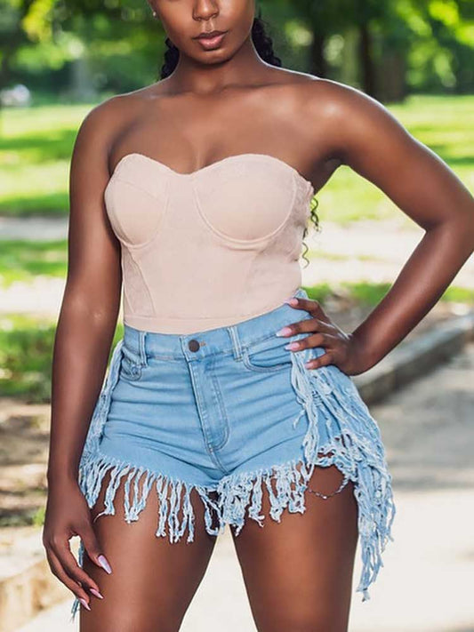 Denim Tassel Shorts Light Blue / S