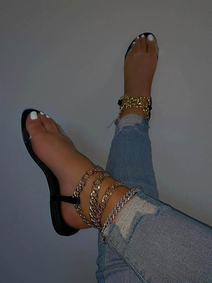 Chain Transparent Flat Sandals Brown / 7.5/8