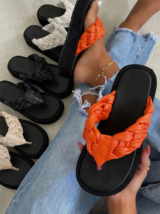 Casual Braided Flip-Flops Sandals Orange / 5/5.5