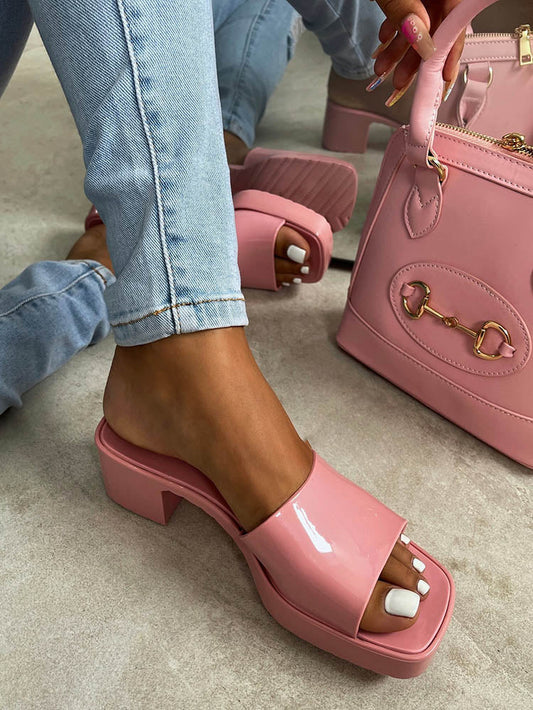 Jelly Chunky Heel Sandals Pink / 5/5.5
