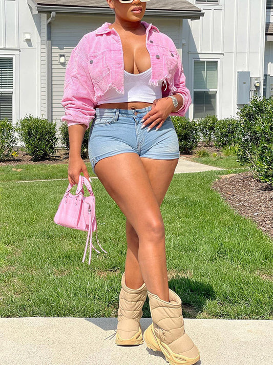 Corduroy Crop Jacket Pink / S