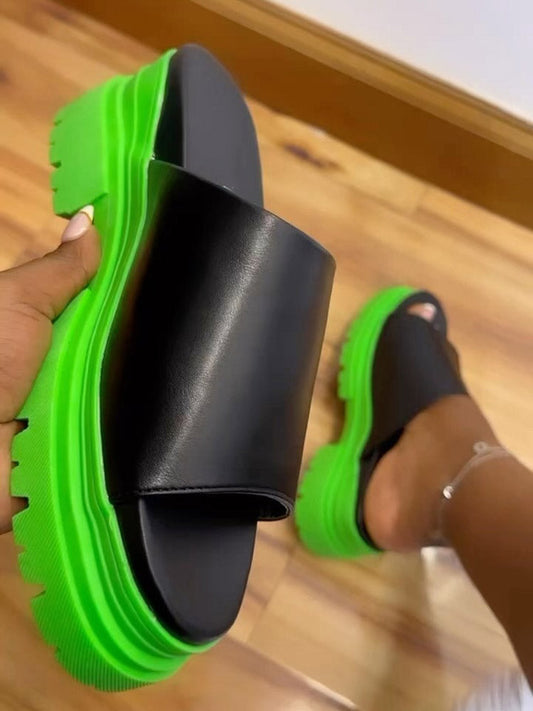 Color Block Chunky Heel Sandals Green / 5/5.5