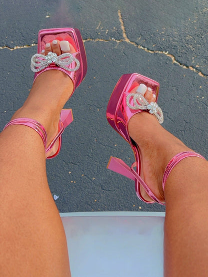 Sparkling Bow Platform Heel Sandals Pink / 7.5/8