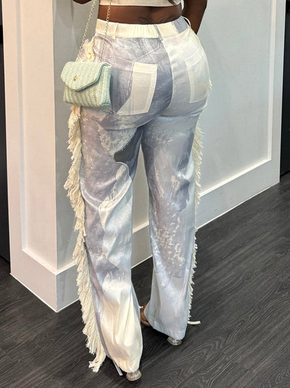 Watercolor Palette Fringe Pants Green / XL