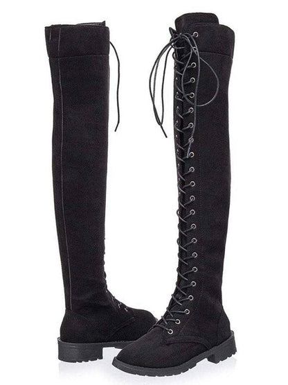Lace Up Flat Suede Boots Khaki / 4/4.5