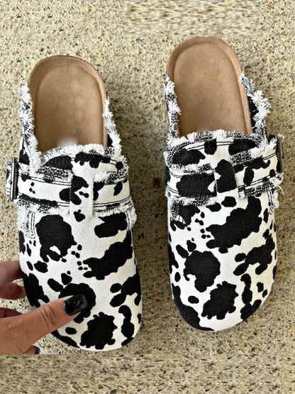 Cow Buckle Round Toe Slippers Cow / 6.5/7