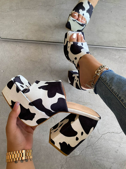 Printed Chunky Heeled Platform Sandals Cow / 5/5.5