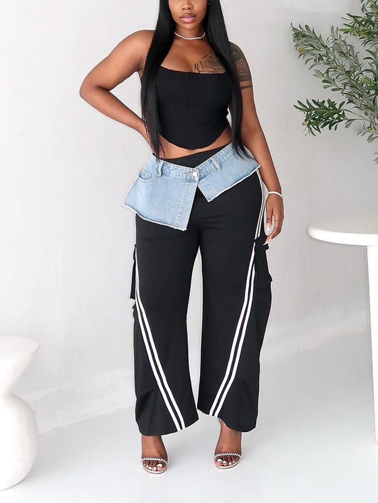 Denim Contrast Cargo Joggers Black / S