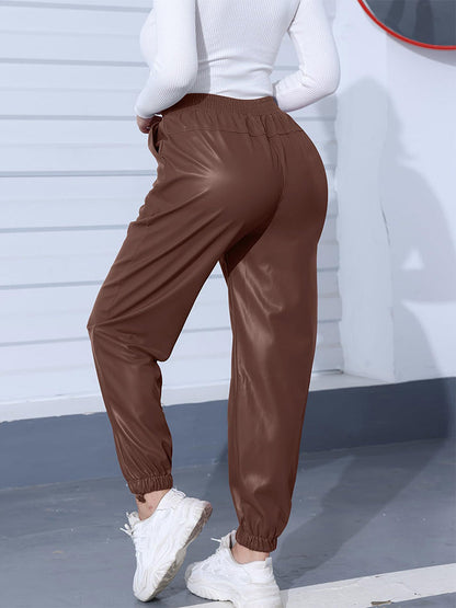 Leather Elastic Waist Pants Black / 2XL