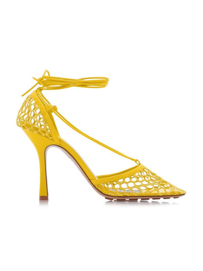 Square Toe Mesh Wrap Pumps Green / 7.5/8