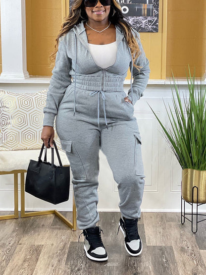 Crop Hoodie Jogger Set Gray / S