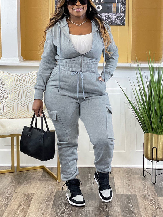 Crop Hoodie Jogger Set Gray / S